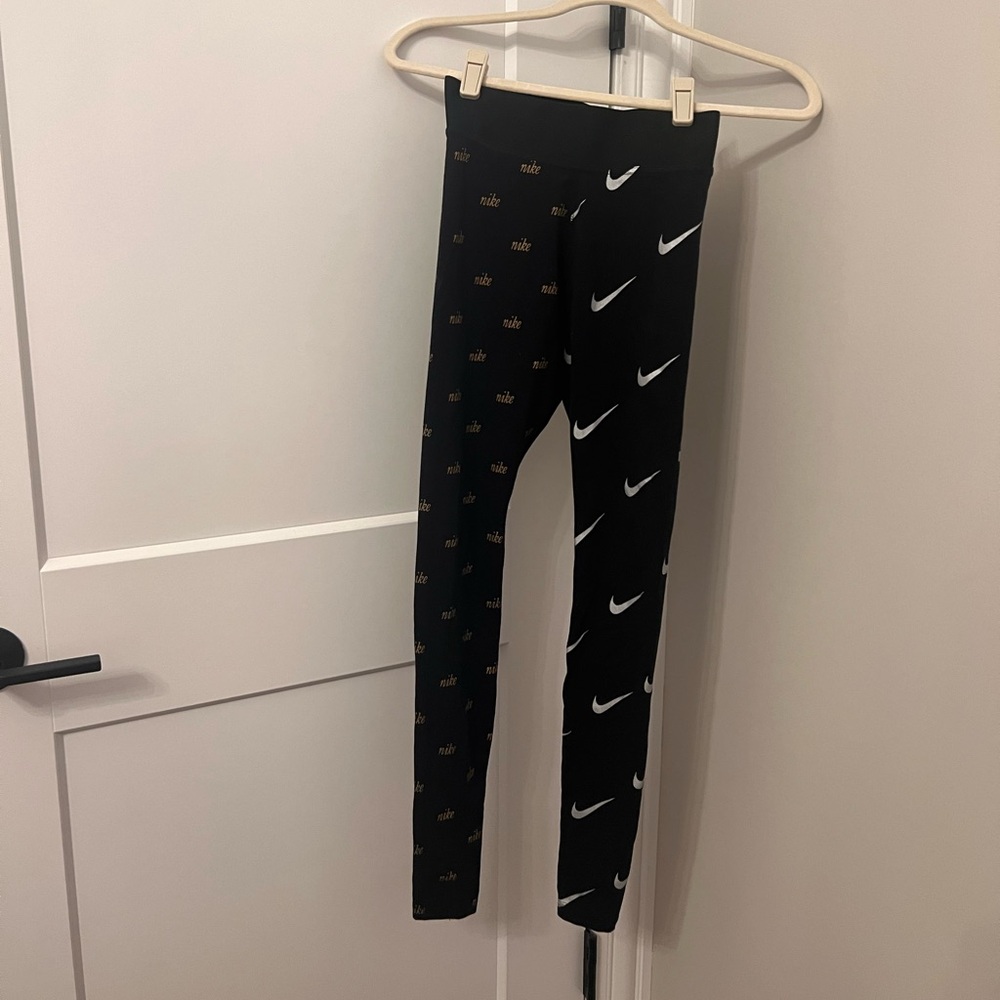 Nike Multi Swoosh Sportswear Metallic Allover Logo Leggings Size XS
